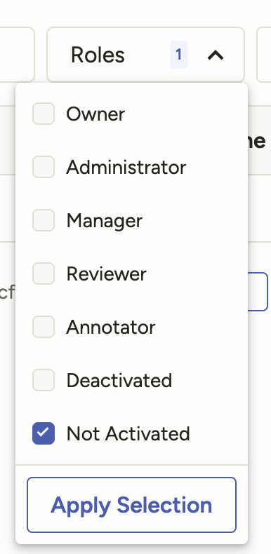 screenshot of the pending users filter